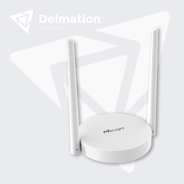 Kleine witte draadloze gateway met antenne, indicatief beeld